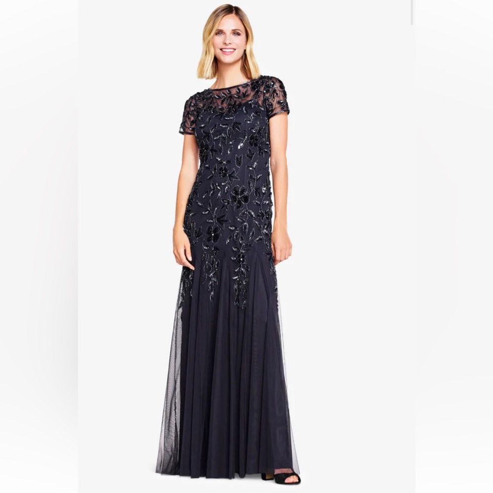 Adrianna Papell Women's Floral Beaded Godet Gown